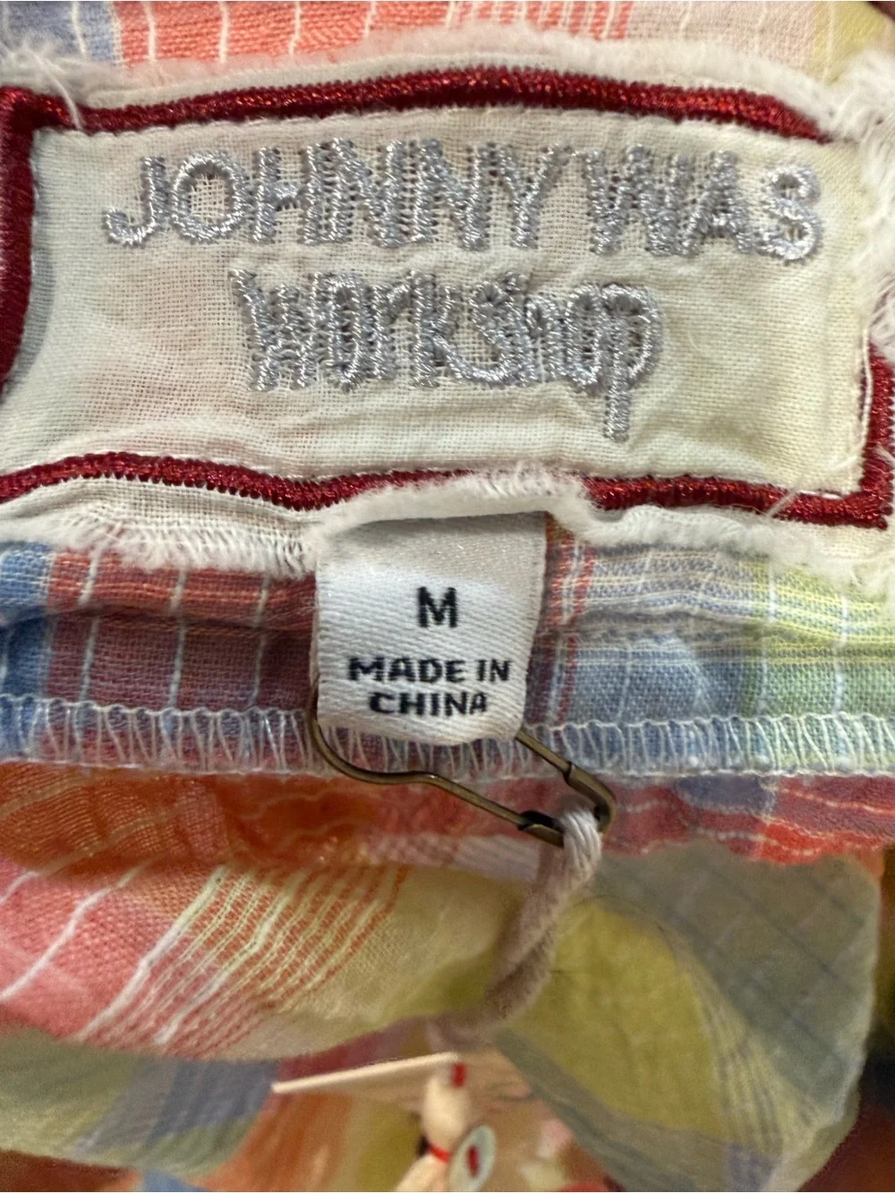 Johnny Was Plaid Puff-Sleeve Embroidered Top - Yellow, Pink & Blue